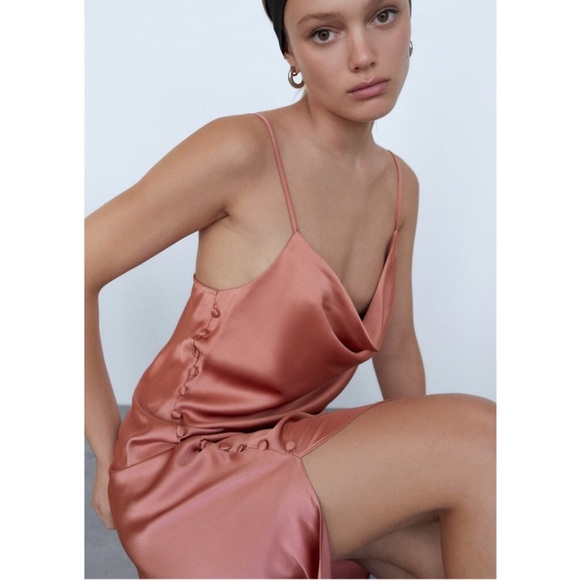 Zara Neutral Barbie Pink Lingerie Style Long Dress Medium BNWT - Picture 8 of 16